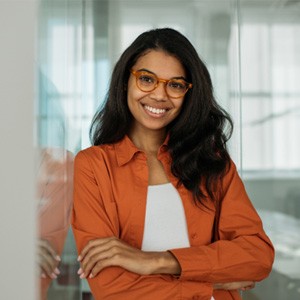 smiling woman in an office space  