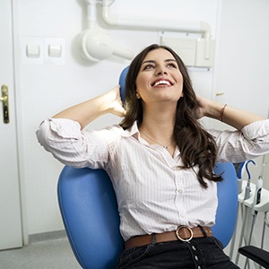 Confident woman relaxing after nitrous oxide dental sedation in Oklahoma City 